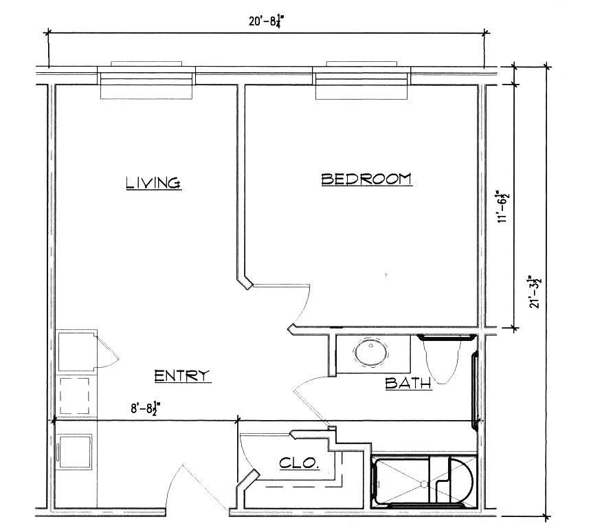 A blueprint of an apartment showing the layout of various rooms including living room, bedroom, entrance, and bathroom.