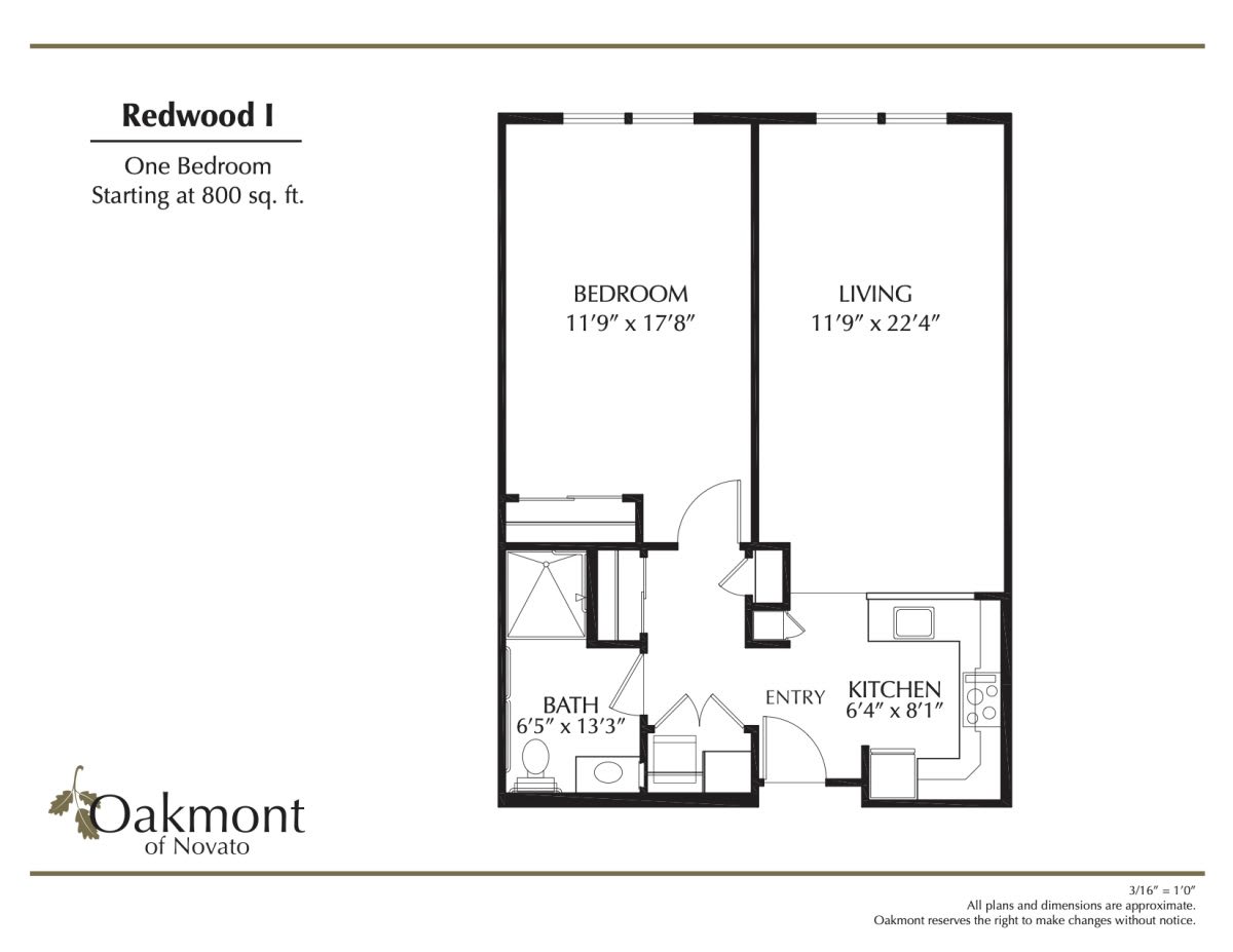 Floor plan of a one-bedroom apartment measuring 660 sq. ft.