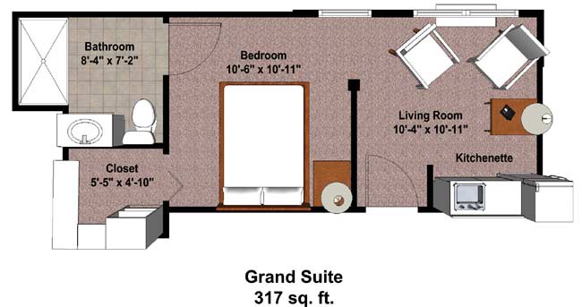 Floor plan of a Grand Suite with a size of 317 sq. ft.