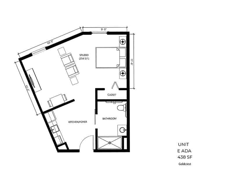 Architectural floor plan of an apartment unit.