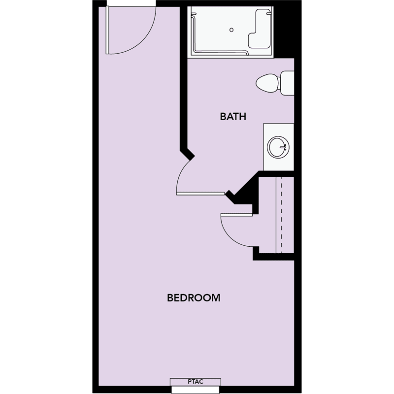 Studio apartment floor plan with a bathroom.