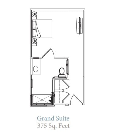 Floor plan of a Grand Suite measuring 375 square feet.
