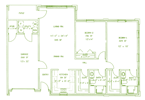 Architectural floor plan of an apartment with labeled rooms.