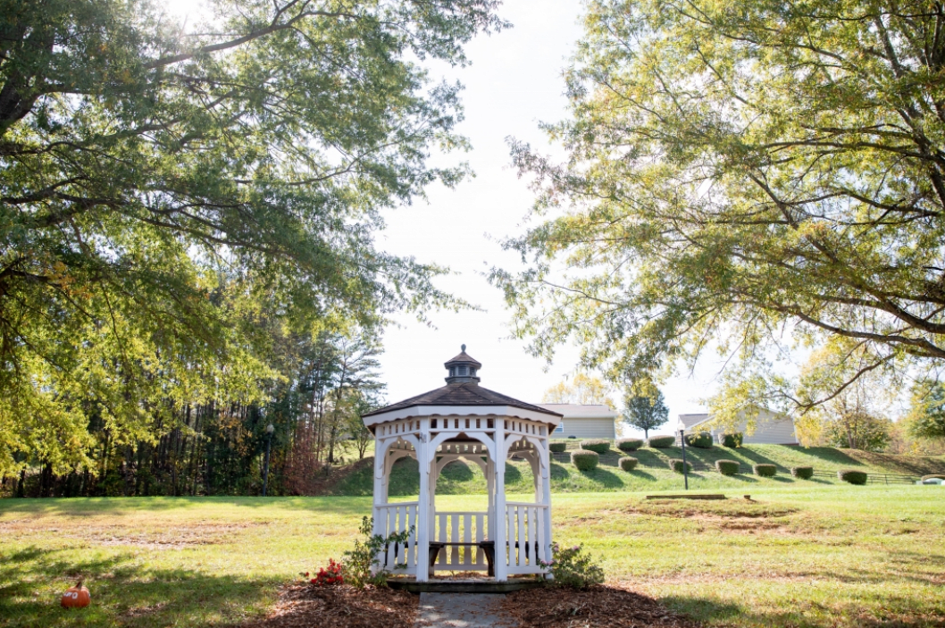 A charming gazebo surrounded by lush greenery in a serene park setting.