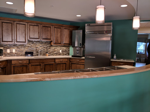 A modern kitchen featuring wood cabinetry, stainless steel appliances, and a vibrant green accent wall.