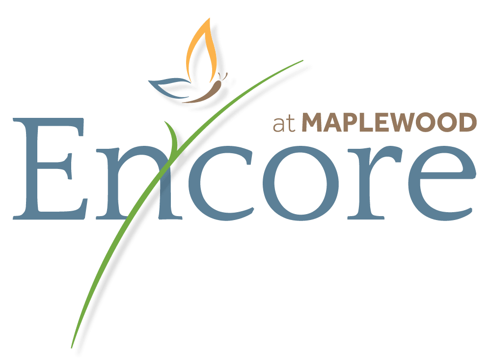Logo of Encore at Maplewood featuring stylized text and a leaf design.