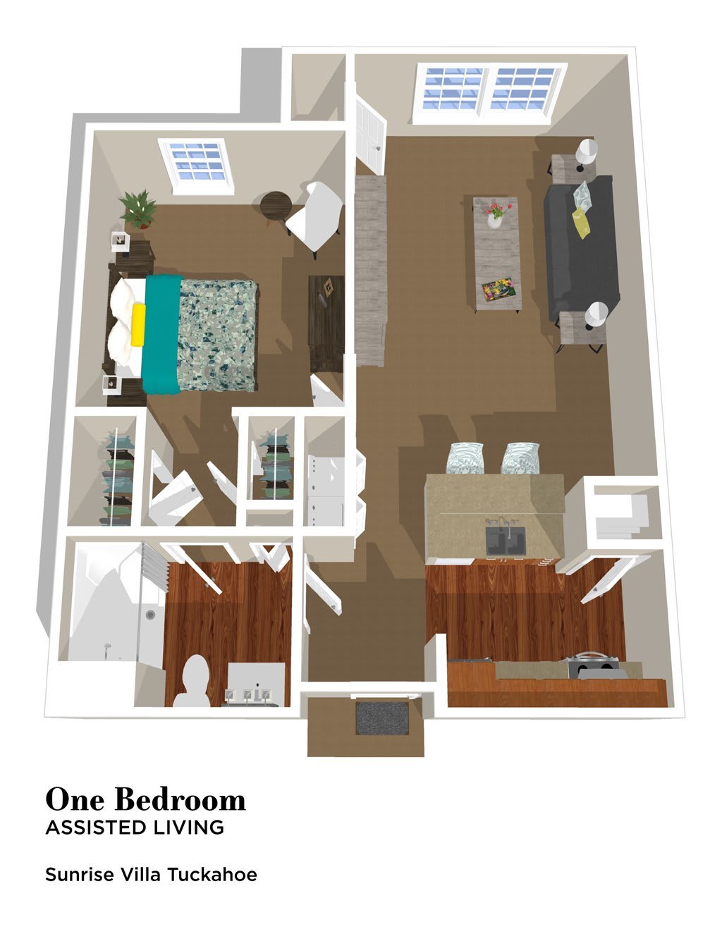 3D Floor Plan of a One Bedroom Apartment Layout
