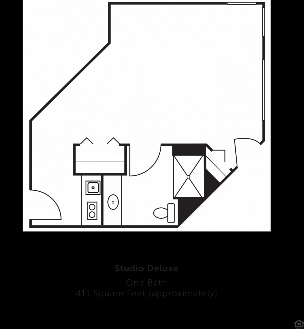 Compact bathroom floor plan with essential fixtures.