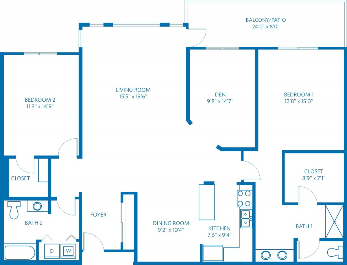 A blueprint layout of a home's floor plan showing various rooms and spaces.