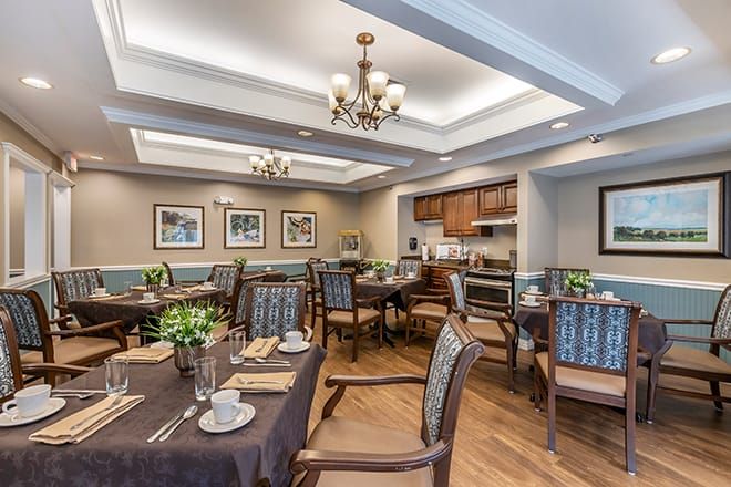 A well-appointed dining room with elegant furnishings and a cozy atmosphere.