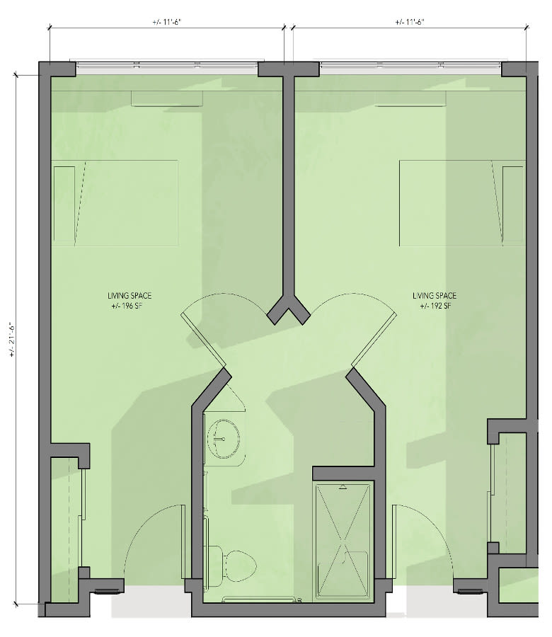 A detailed architectural floor plan showing the layout of rooms and interior spaces.