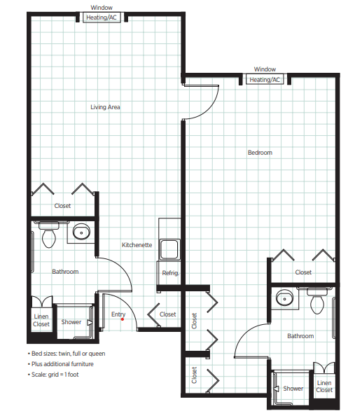 An architectural floor plan showing the layout of an apartment, including rooms and amenities.