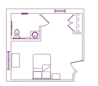 A simple floor plan of an apartment showcasing the layout of rooms and facilities.