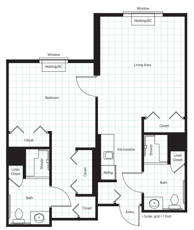 A detailed floor plan of an apartment, showing the layout of rooms and spaces.