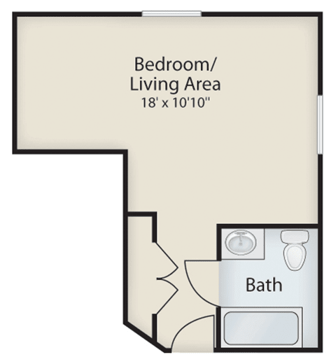 Studio apartment floor plan featuring a combined bedroom and living area with an adjacent bathroom.