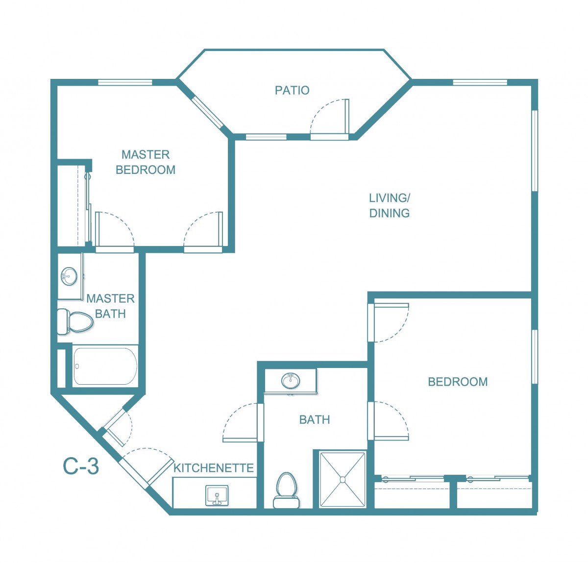 A detailed floor plan of a two-bedroom apartment.