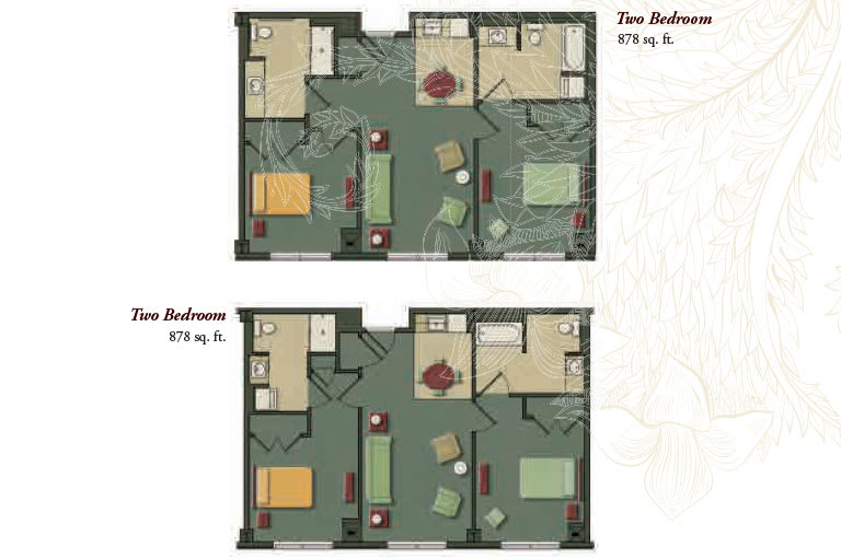 Floor plans for a two-bedroom apartment.