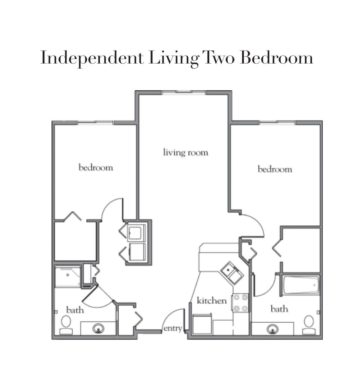 Floor plan of an independent living two-bedroom apartment.