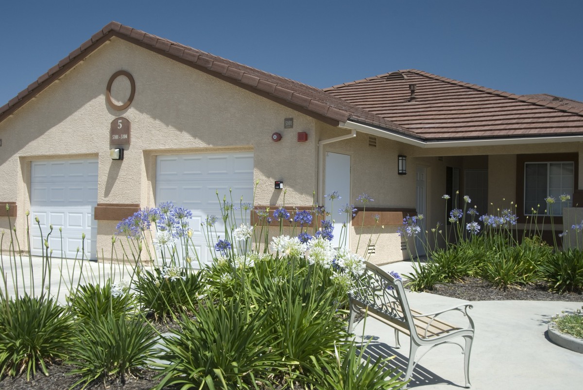 A suburban house with a garage and well-maintained garden.
