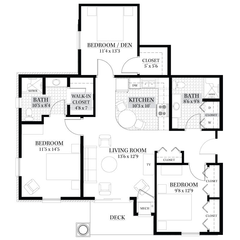 A detailed floor plan of a residential house, showing room layouts and dimensions.