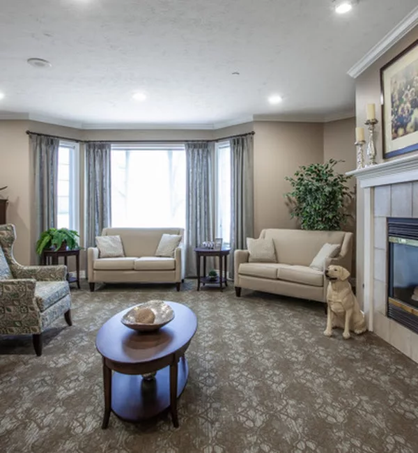 A cozy living room with elegant furniture and a fireplace.