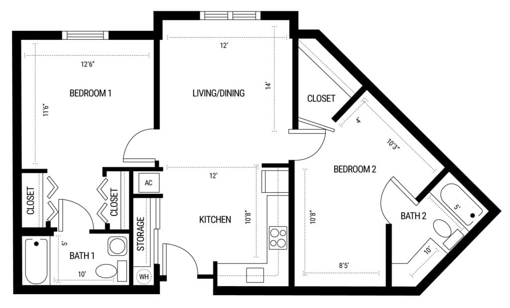 A floor plan of an apartment showing the layout of rooms and spaces.
