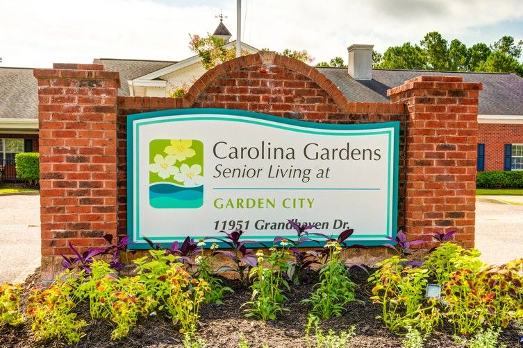 Carolina Gardens Senior Living sign in Garden City.