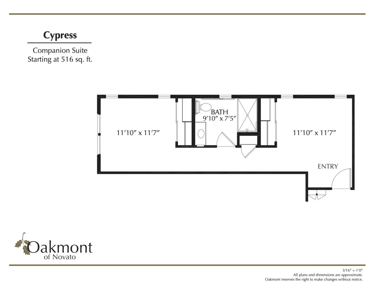 Floor plan of a two-room suite with designated living and bedroom areas.
