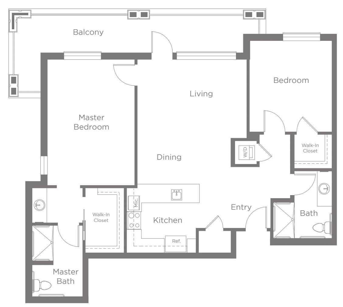 A detailed floor plan of an apartment showing the layout of different rooms.