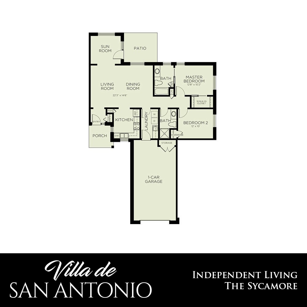 Floor plan for independent living at Villa de San Antonio.