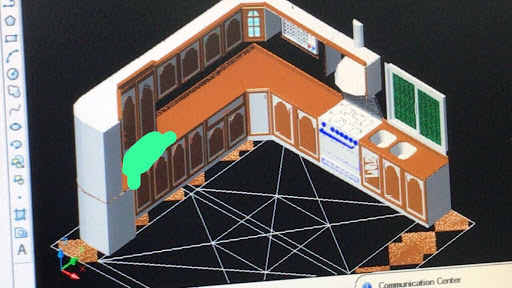 3D model of a kitchen showcasing cabinetry and layout.