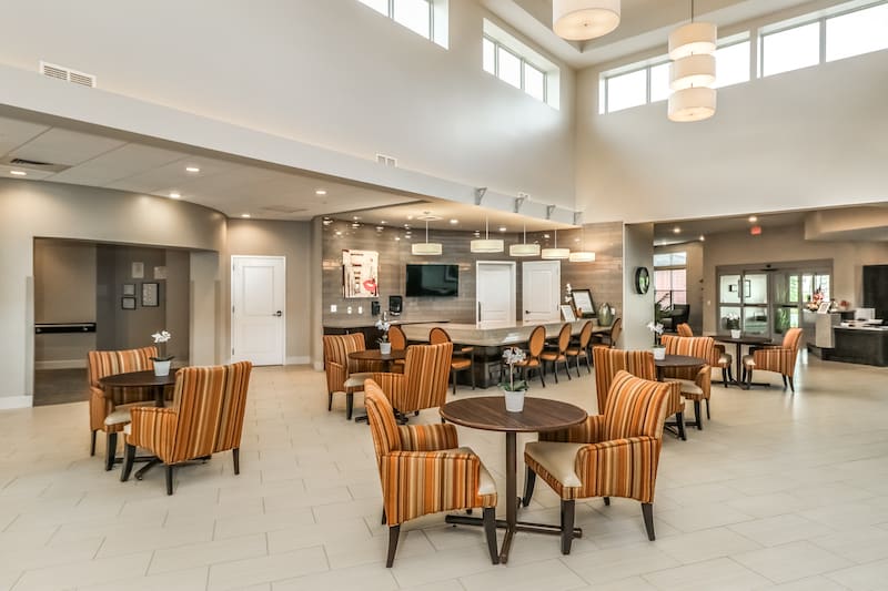 A spacious, modern lobby with comfortable seating and ample natural light.