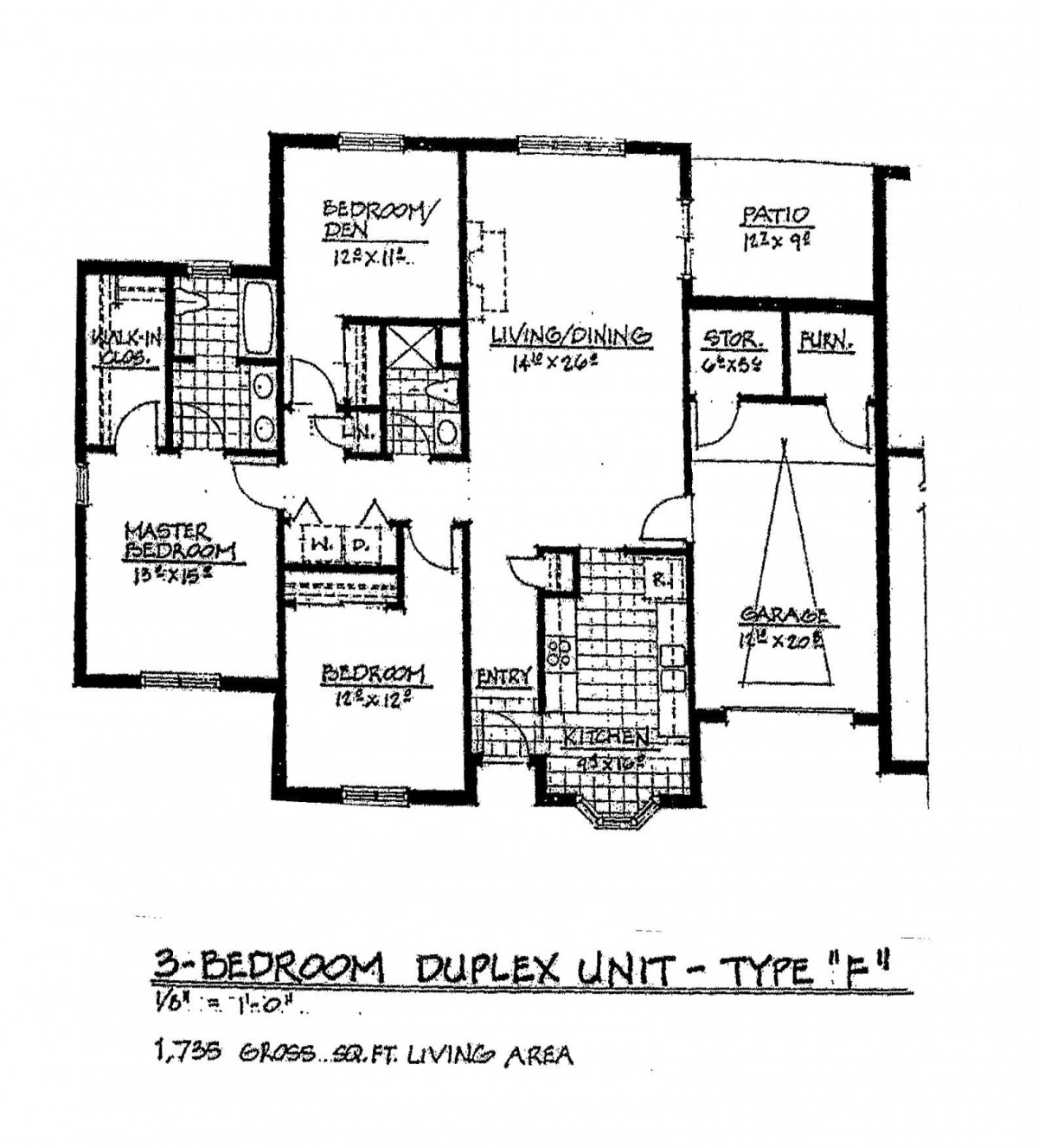 This is a floor plan of a 3-bedroom duplex unit, labeled as 'Type A', with a gross area of 1,756 square feet.