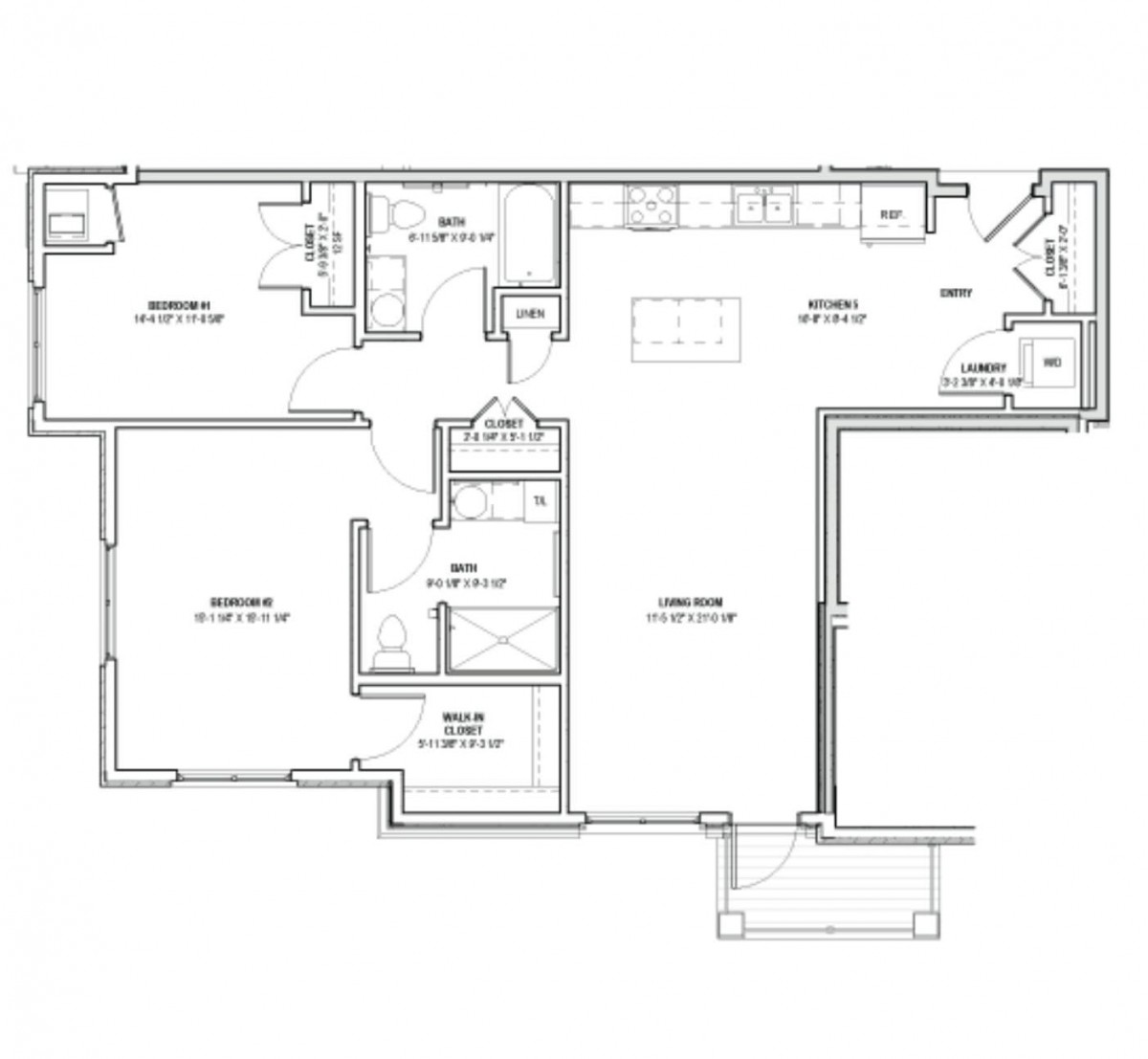A detailed floor plan illustrating the layout of a residential space, including rooms and key architectural features.