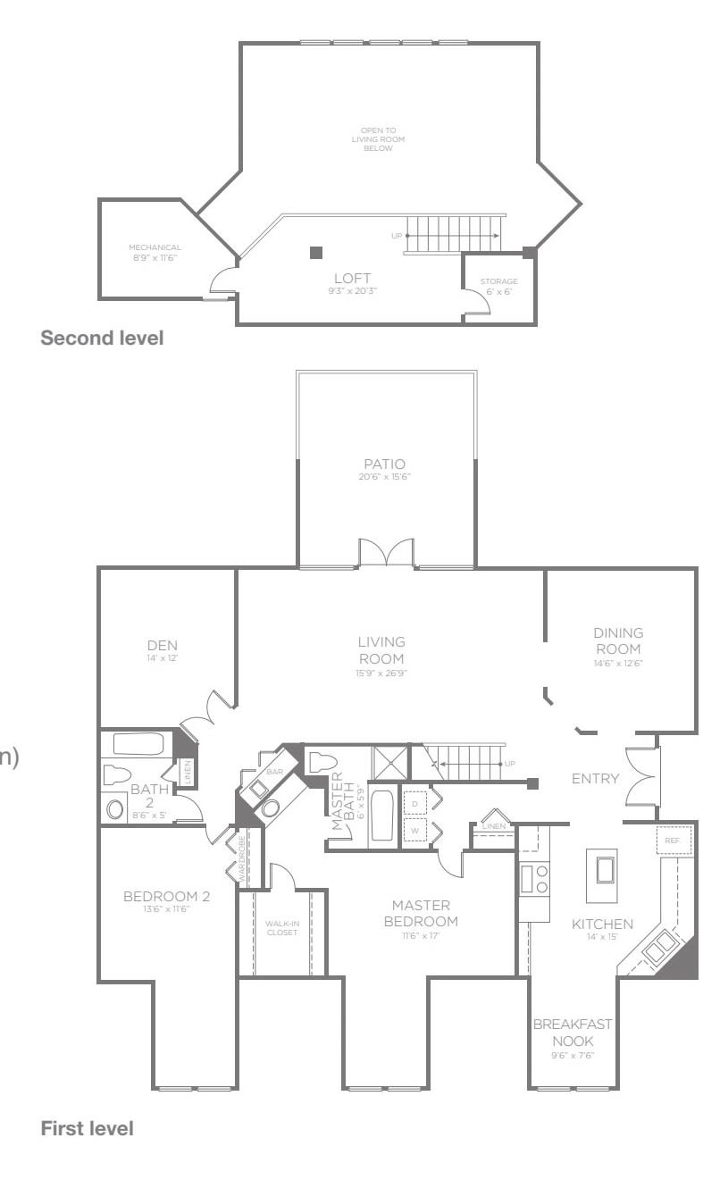A detailed architectural floor plan showing the layout of a two-story house.