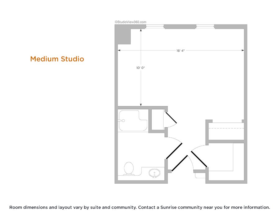 Floor plan of a mature studio apartment layout.