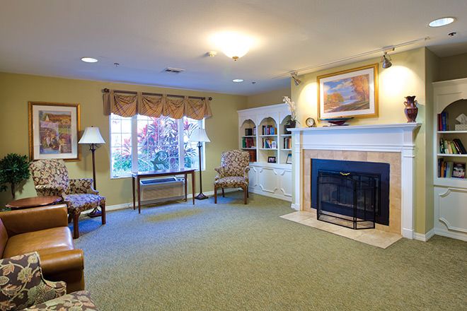 Cozy living room with a fireplace and elegant furnishings.