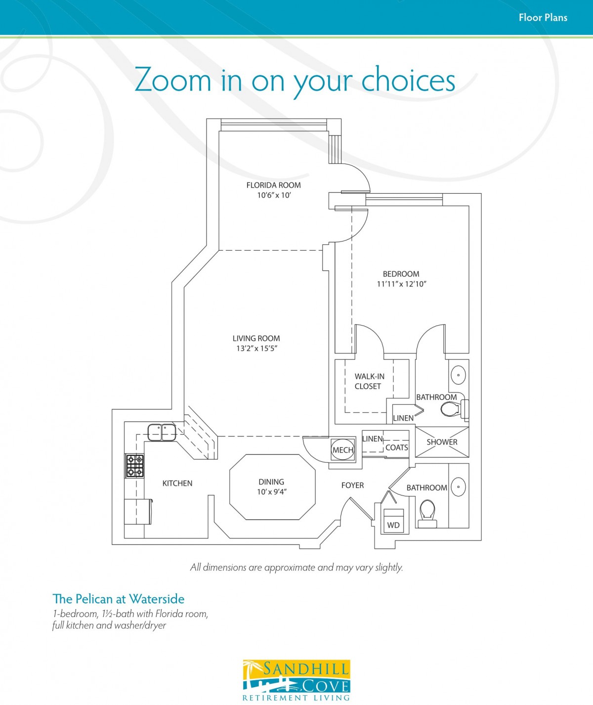 A detailed floor plan showcasing the layout of a residential unit with designated areas for living, dining, and sleeping.