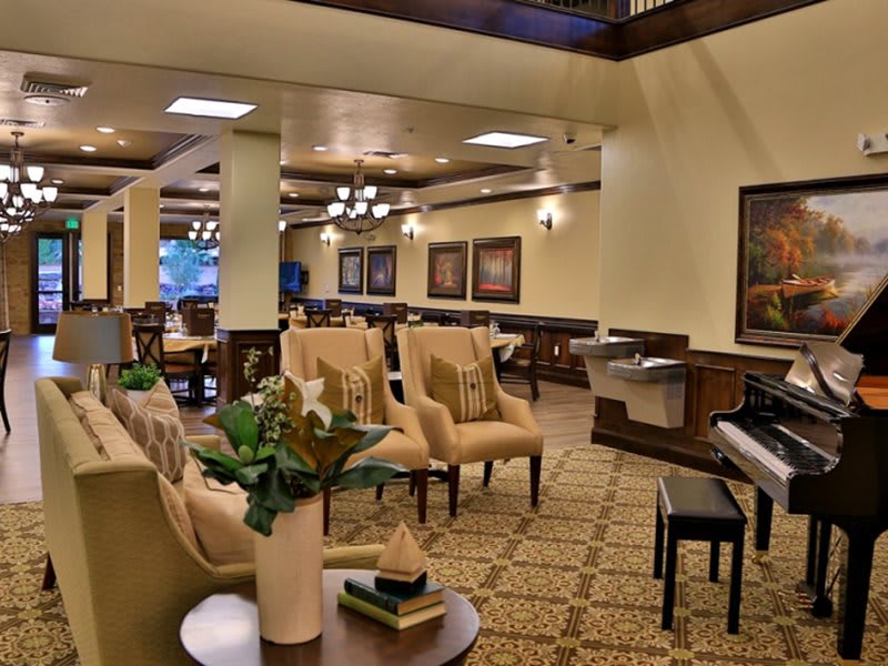 A cozy lobby with comfortable seating and elegant decor.