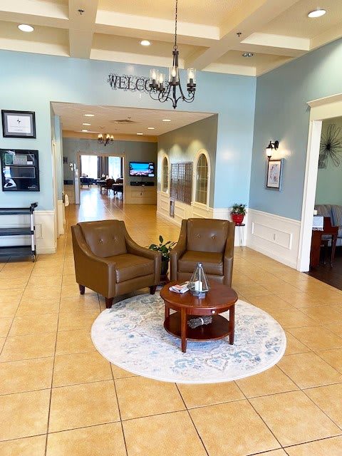 A welcoming lobby with comfortable seating and tasteful decor.