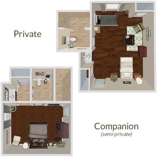 Floor plans of a private room and a shared companion room.