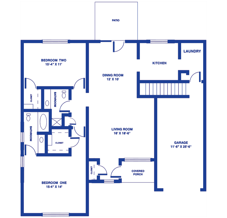A floor plan illustrating the layout of a house with labeled rooms and dimensions.
