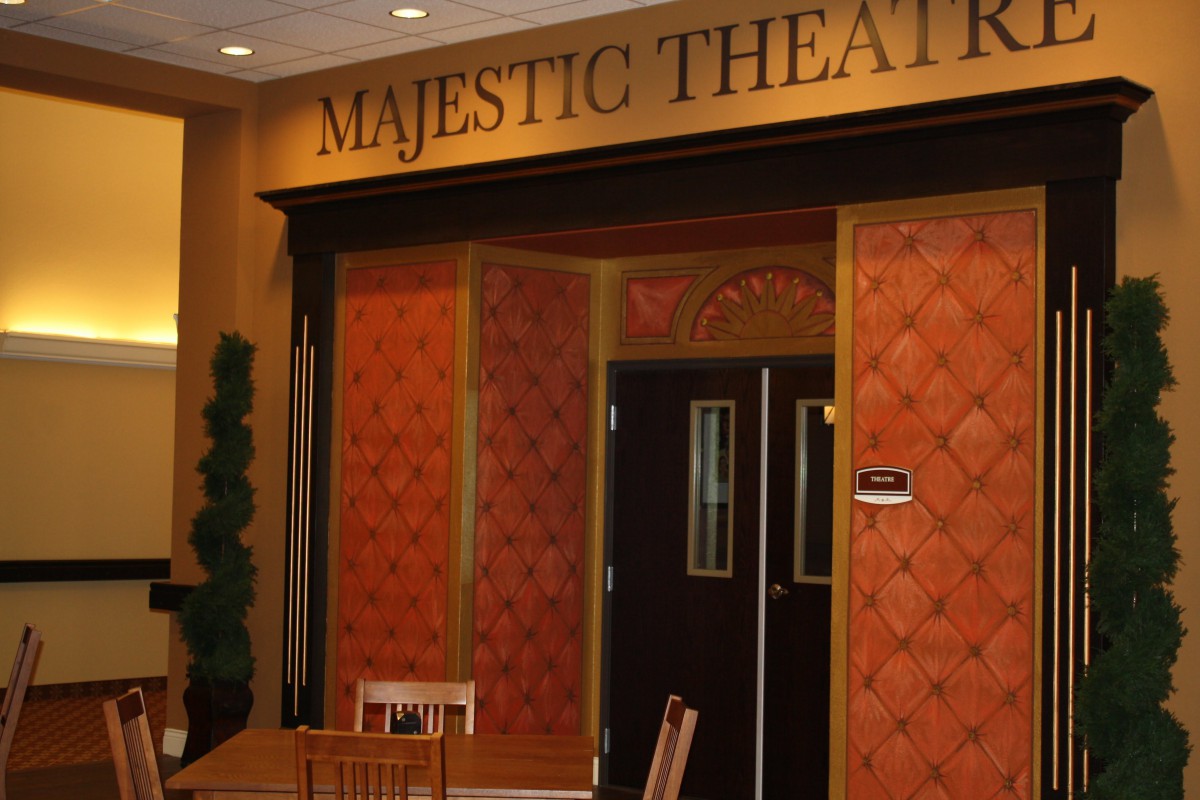 Entrance to the Majestic Theatre with decorative panels.