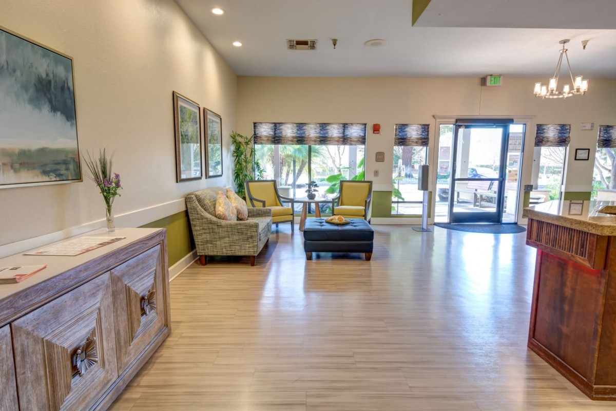 A modern lobby with comfortable seating and ample natural light.
