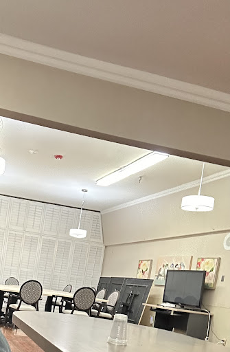 A well-lit office space featuring modern furniture and decorative elements.