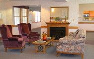 A cozy living room with classic furniture and a fireplace.