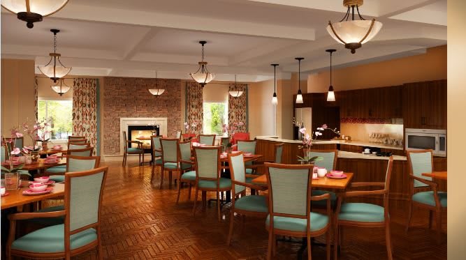 A stylish dining area with elegant furniture and warm lighting.