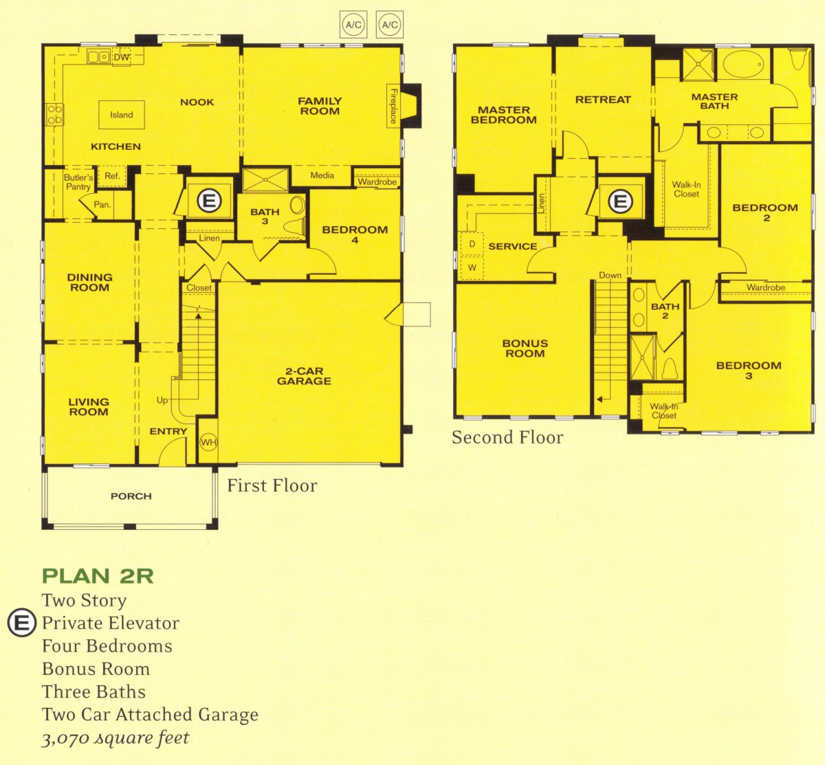 A two-story residential floor plan labeled with room descriptions and dimensions.