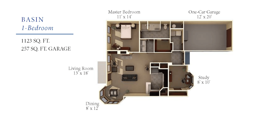 A floor plan showing the layout of an apartment with labeled room dimensions.