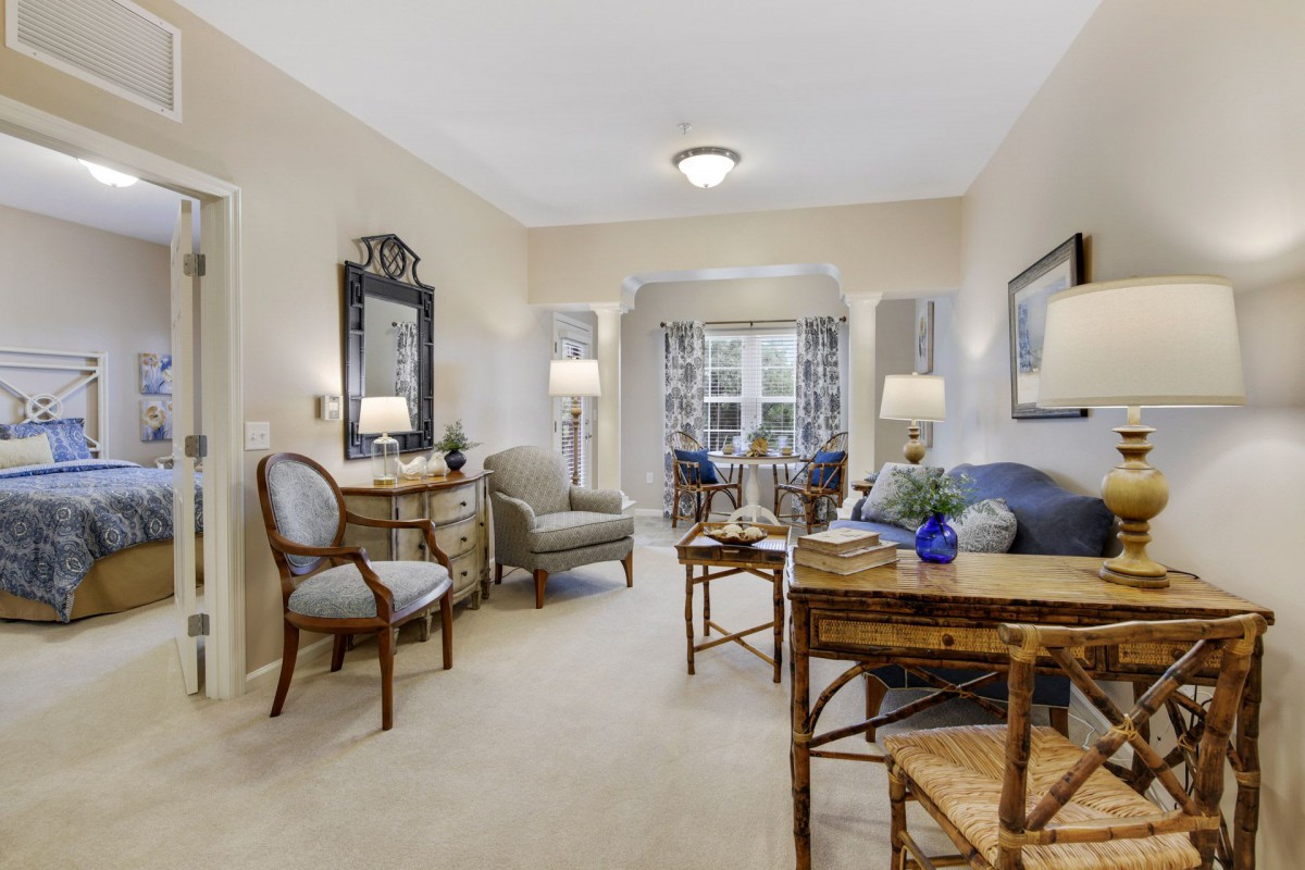 A cozy living room featuring elegant furniture and soft lighting.